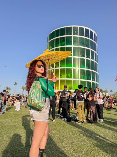 Festival Attendee with Festi Kit products at Coachella